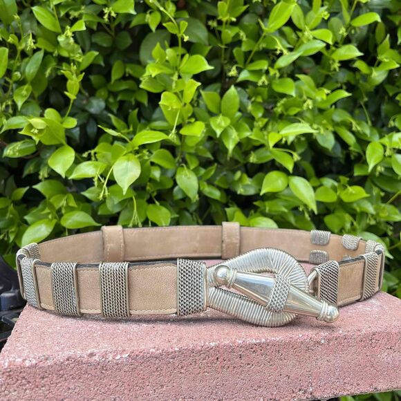 Perez Sanz Sunchero Belt Alpaca and Leather Beige Silver Metal Size OS - Picture 2 of 7